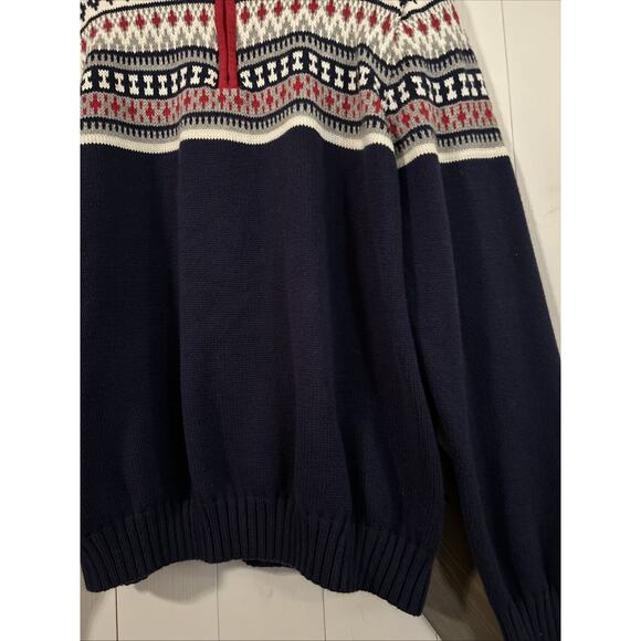 Izod Sweater Men's XXL 1/4 Zip Knit Pullover Fair Isle Nordic Print Red Navy Wht - Picture 6 of 8